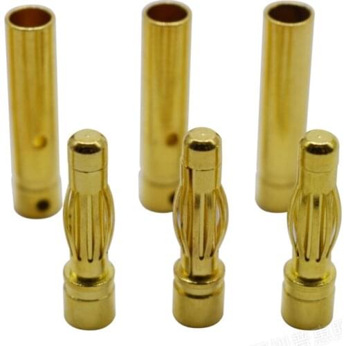 50 pair 2.0/3.0/3.5/4.0mm 3mm Gold-Plated Bullet Male Female Banana plug Connector for DIY RC lipo Battery ESC Plug