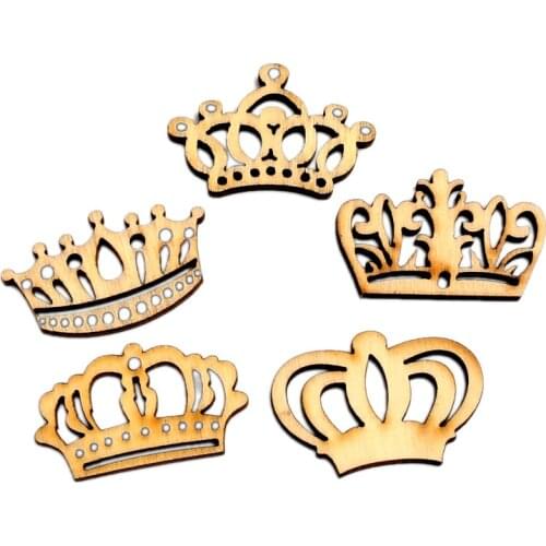 50pcs Wood Crown Craft Embellishments MDF Wooden Cutout Flatbacks Scrapbooking For Cardmaking DIY Art Wedding Decoration