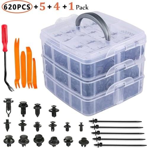 620 Pcs Car Retainer Clips, Plastic Fasteners Kit Fender Rivets Kits 16 Most Popular Sizes Auto Push Pin