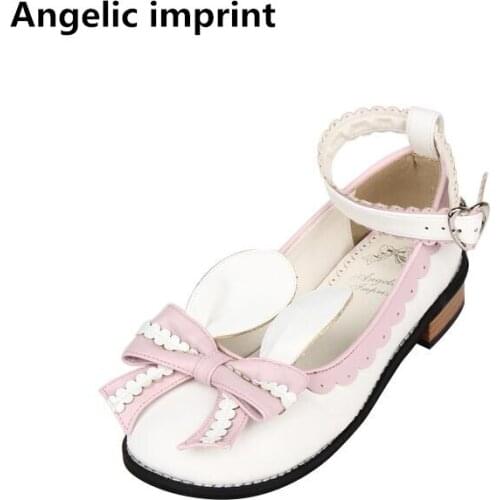 Angelic imprint woman mori girl lolita cosplay shoes lady low heels Pumps women students princess dress rabbit ears shoes 33-47
