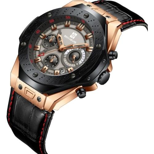 BENNEVIS Mens Quartz Watch Top Brand Luxury Watch Mens Business Leather Waterproof Watch Gift for Boyfriend Couple Wristwatch