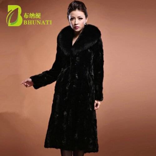 BHUNATI 2018 Winter Fur Coat Long Outwear Faux/imitation Rabbit Fur with Faux Fox Fur Collar Warm Clothing Plus Size Women Coats