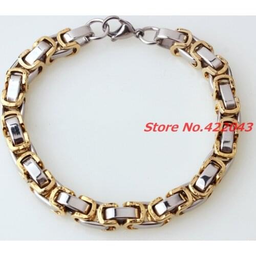 Fashion 7-11" Silver Gold color Byzantine Box Stainless Steel Bracelet Bangle Mens Friendship Wristband Motorcycle Biker 5/6/8mm