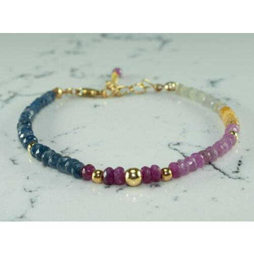 Multi Sapphire Bracelet with 14K Gold Filled Bead, September Birthstone Jewelry for Women Hand Made in TURKEY