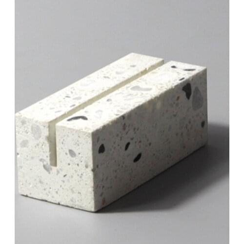 Cement Terrazzo Creative Business Name Card Holder Block Slot Display Stand Office Desktop Postcard Bracket