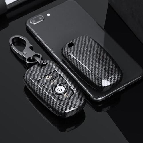 Carbon Fiber ABS Car Key Case For Ford Mustang 2018 EcoSport 3 4 Buttons Smart Remote Fobs Shell Cover Keys Bag Keychain Auto