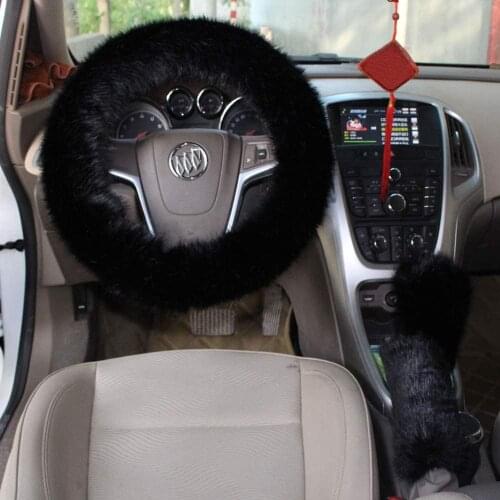 Car Steering Wheel Cover with Handbrake Cover & Gear Shift Cover Cxtiy Steering Wheel Fluffy Soft and Warm in Winter