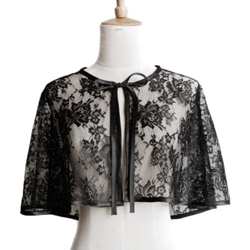 2020 Black Lace Bolero Elegant Scoop Neckline Short Evening Capes Women Wraps