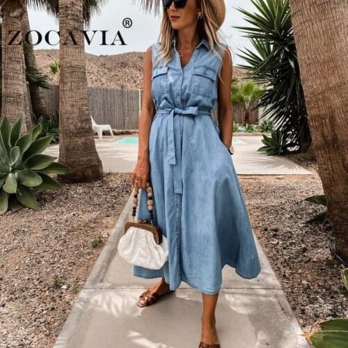Denim Vintage Dress Sleeveless Single-breasted Maxi Dress Robe Longue Women-clothing Vestidos De Mujer Casual Lacing Long Dress