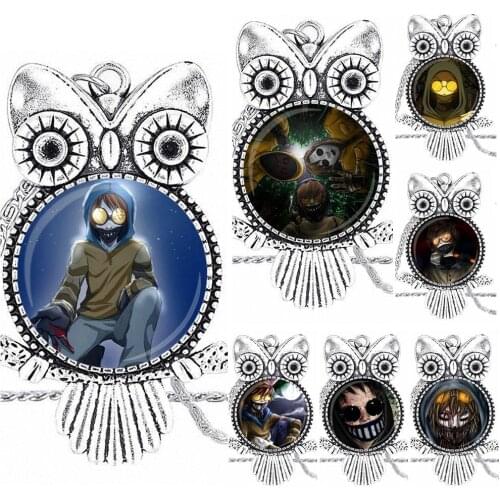 EJ Glaze For Girls Gifts Creepy Pasta Ticci Toby Glass Pendant Necklace Handmade Half Pendant Owl Necklace