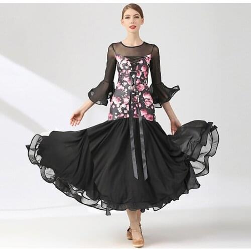 Elegant Ballroom Dance Dress Women Stage Costume Waltz Dance Wear Designer Clothes Flamenco Dress Mesh Dancer Outfit JL3064