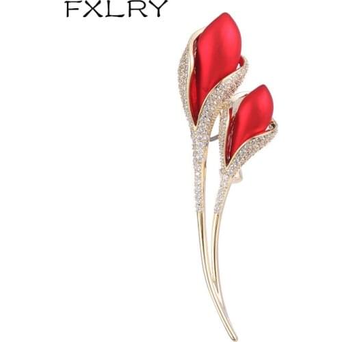 FXLRY Elegant Inlaid AAA ZirconTulip Sweet Brooch Suit Corsage Sweater Cardigan Accessories