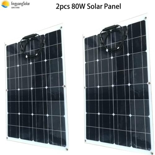 China manufacturer 160w semi flexible solar panel 2pcs of 80W solar panel solar cell 18V 12V battery charger home system kits