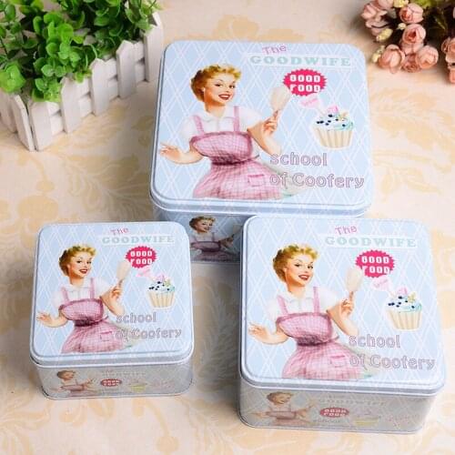 Wholesale 3 in 1 set American pattern tin box horse mouth iron storage box square candy cookie clutter jewelry makeup organizer