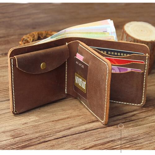AETOO Crazy Horse Leather Short Wallet Hand-sewn Wallet Handmade DIY Material Retro Leather Multifunction Card Case