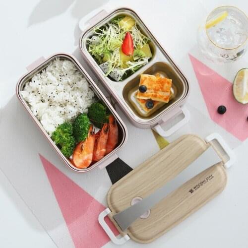 Wood Grain Lunch Box Microwave Double Layer Bento Box Portable Food Leakproof Seal Box Children School Office Portable Bento Box