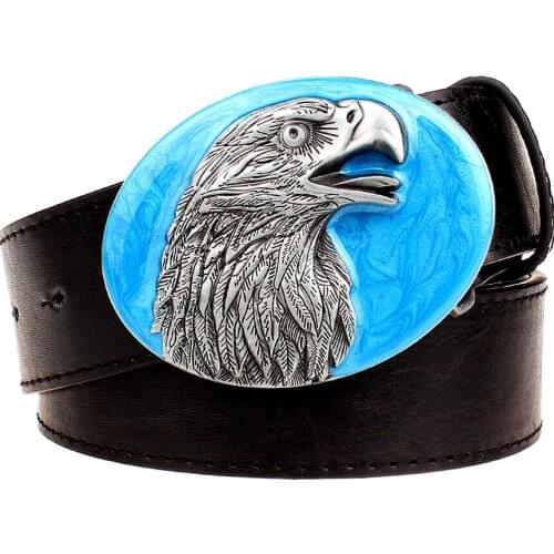 Wild personality Mens belt metal buckle American bald eagle male leather belt western cowboy style belts trend men gift