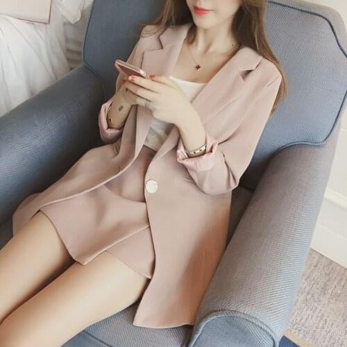 Hot Selling new 2017 vertical stripes long suit jacket half skirt suit ladies fashion casual suit + skirt two piece set AL50