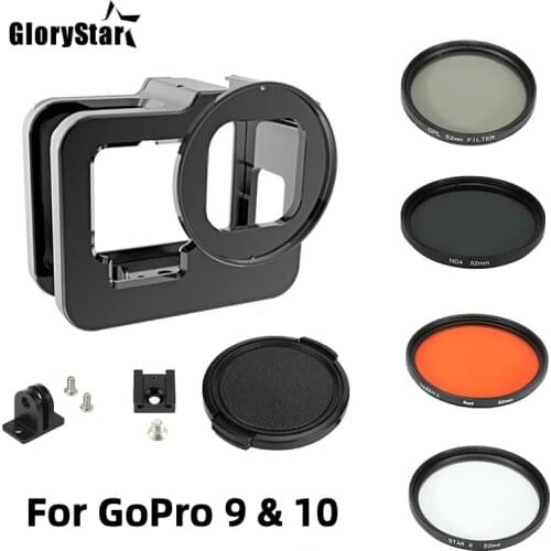 Metal Aluminum Protective Frame Case Cage for GoPro Hero 9 Black with 52mm CPL/Red/ND4/8/16/Star/10x Macro/Filter for go pro 9