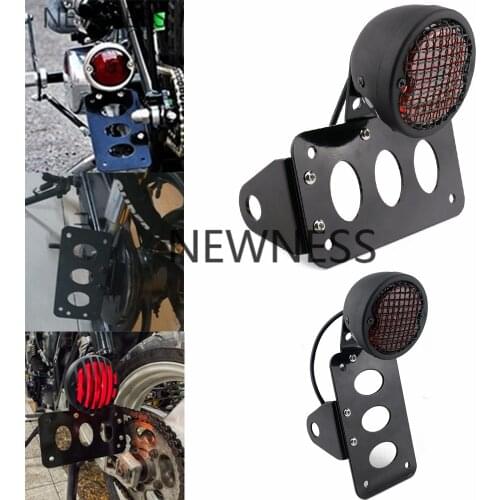 Motorcycle Black Grill Retro Brake Tail Light Red Lens Custom Rear Lamp Licence Plate Light For Harley Bobber Chopper Street Bob