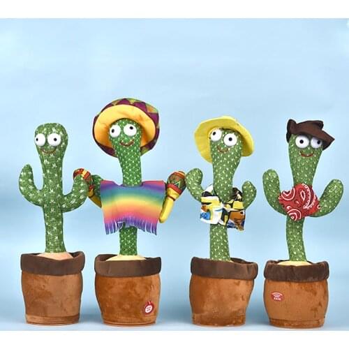 Dancing Cactus Music Box Electronic Singing Plush Toy Cartoon Potted Holiday Decoration Gift Ornament For Home