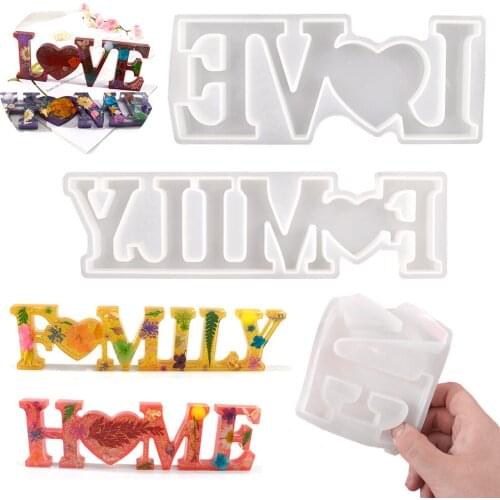 Obverse Reverse Side Moule Resine HOME FAMILY LOVE Shape Letter Resin Mold DIY Crafts Casting Sign Silicone Liquide Pour Moulage