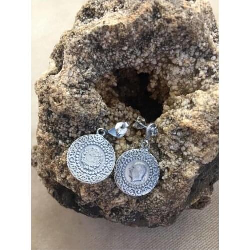 Oxidized Filigree Silver Quarter Pattern Womens Earrings