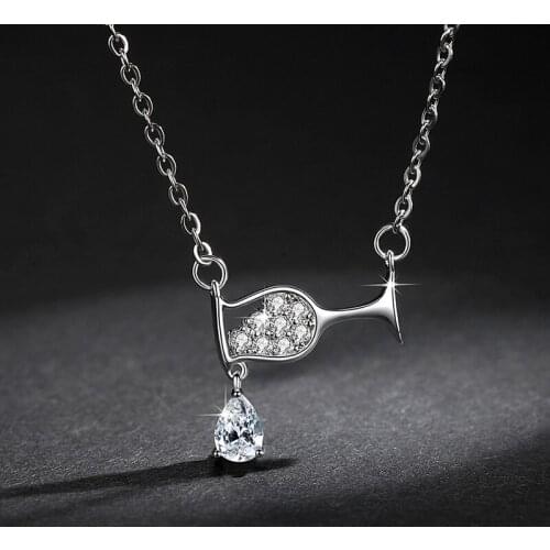 Wholesale 20pcs Exquisite Water Drop Shaped Zirconia Glass Pendant Necklaces Chain Choker Necklaces Fashion Jewelry For Women