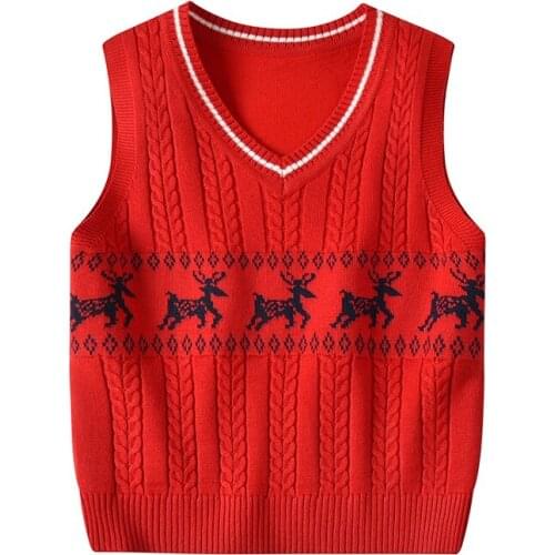 2019 Autumn Spring New Kids Boy V-Neck Uniform Elk Christmas Sweater Vest Baby Cotton thick top Boys Cardigan Vest
