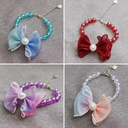 Cute Pet Dog Pearls Necklace Collar with Gradient Bow Pet Puppy Wedding Jewelry Accessories for Female Dogs Cats