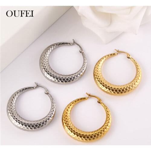 OUFEI Charms Round Earrings For Women Stainless Steel Jewelry Woman Accessories Fashion Jewellery Free Shipping