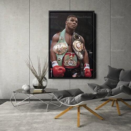 Tyson with belts Poster Boxing Hand Made Posters Canvas Print Wall Art Home Man Cave Gift Decor