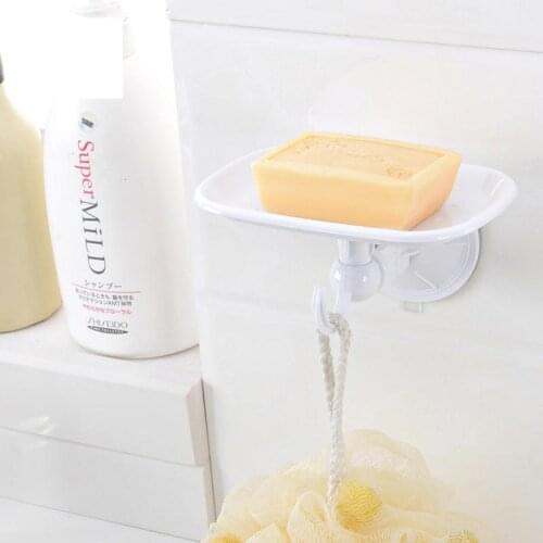 Strong Suction Cup Plastic Soap Dish With Towel Hook Hanger Soap Dispenser Bathroom Soap Holder