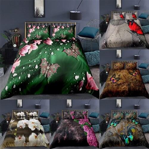 2021 3D luxury Bedding Set Bedroom Flower Butterfly Duvet Cover Bed Set Comforter Cover Bedlinen Bedclothes Child Adult Size