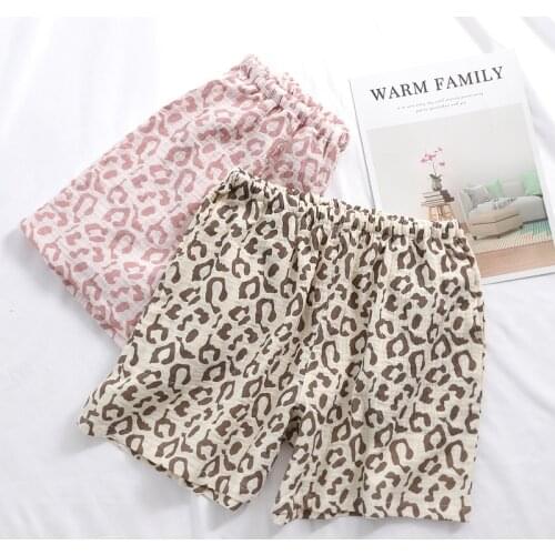 Summer new leopard print couple shorts cotton crepe womens thin soft and large size mens home pants cute shorts pajama shorts