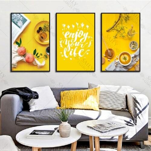 Nordic Quotes Art Enjoy Your Life Kitchen Room Decor Peach Food Tea Canvas Paintings Home Decoration Wall Picture Print Poster