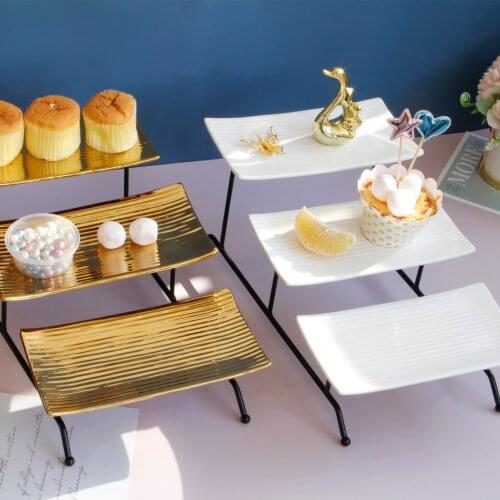 Collapsible 3 Tier Rectangular Plate Dessert Stand Creative Modern Fruit Plate Living Room Cake Serving Tray Basket Home Decor