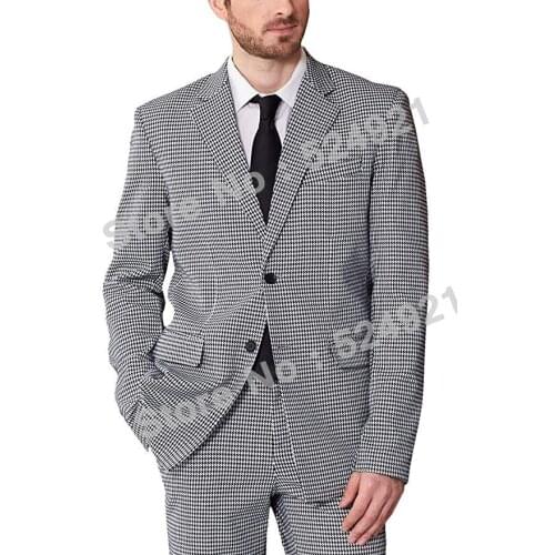 Custom Made Groomsmen Houndstooth Groom Tuxedos Notch Lapel Men Suits Wedding Best Man Blazer ( Jacket+Pants+Tie ) C508