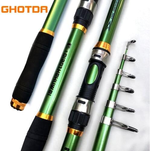 GHOTDA Telescopic Fishing Rod Carp Feeder Hard FRP Carbon Fiber Fishing Rod Green 2.1/2.4/2.7/3.0/3.6M