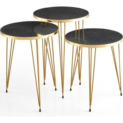 Modern Gold Plated Aris Patterned Zigon coffee table Triple coffee tables table basse furniture living room table