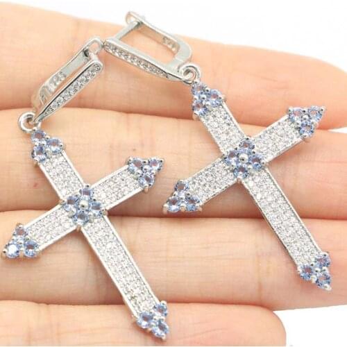 SheCrown White Sapphire Wedding Ladies Gift 925 Silver Stud Earrings 29x7mm