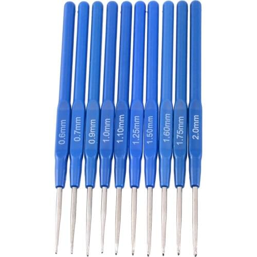 10pcs Knitting Needles Crochet Hooks Tool Plastic 0.6/0.7/0.9/1/1.1/1.25/1.5/1.6/1.75/2mm Sweater Sewing Needles Kit