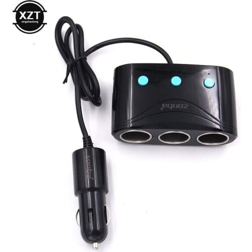 2019 Multi Socket Auto 1 to 3 Car Cigarette Lighter Splitter Dual USB Car Charger with Switch for iPhone Huawei