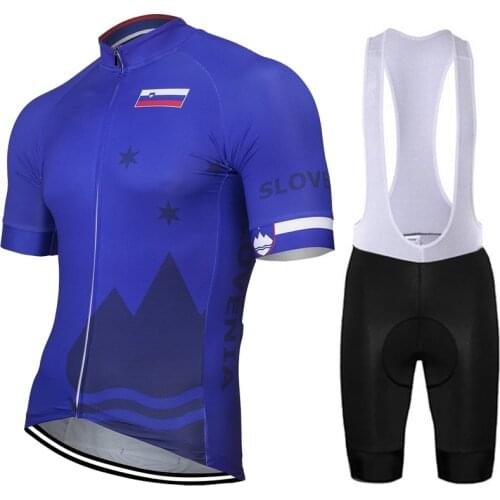 2020 Slovenia New Summer Blue Cycling Jersey Set Men Bike Road Mountain Race Tops Bicycle Wear Bib Short Breathable 9D Gel