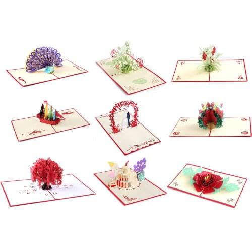 3D Pop-Up Cards Flowers Birthday Card Anniversary Gifts Postcard Unicorn Maple Cherry Tree Wedding Invitations Greeting Cards