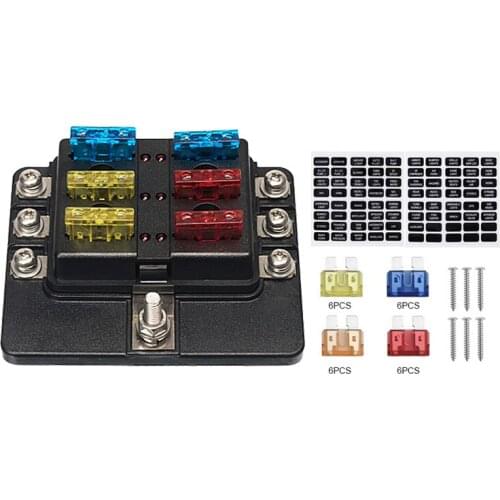 6-Way Fuse Holder, with Short-Circuit Indicator, with 12 Ordinary Fuse Fuse + 8 Heat Shrinkable Tube Ring