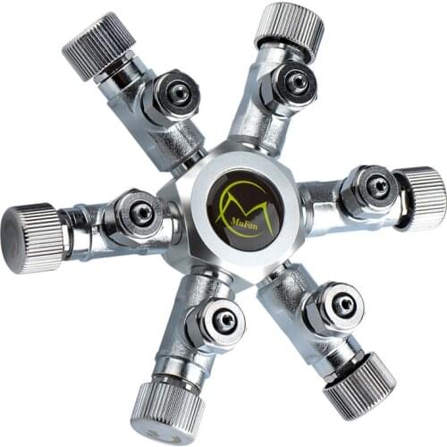 6 Ports Aquarium C02 Shunts Stainless Steel Multi Way Check Valve Solenoid Valve CO2 Regulator Fish Tank Accessories