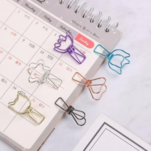 6Pcs Retro Metal Cute Cat Fish Clip Hollowed Design Decorative Binder Clip Creative Fashion Office Supplies Small Book Folder