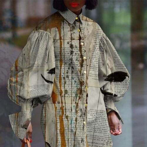 African Dresses for Women 2021 Summer African Women Long Sleeve Printing Long Sleeve Polyester Shirt Dress Woman Dress