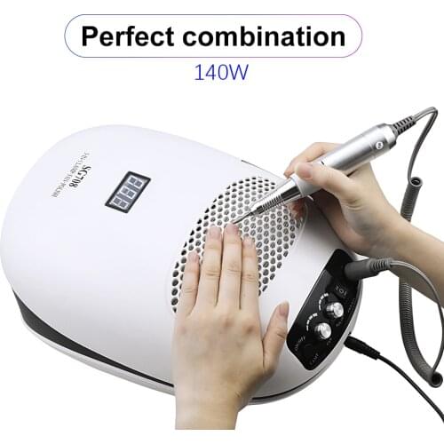 140W 3-IN-1 Nail Drill Manicure Machine & Nail Dust Vacuum Cleaner & UV Lamp Extractor Fan For Manicure Nail Tool Dust Collector